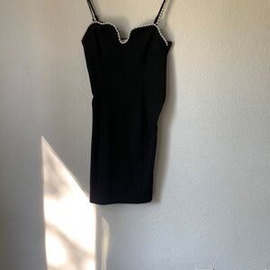 Black Pearl-Trim Spaghetti Strap Dress
